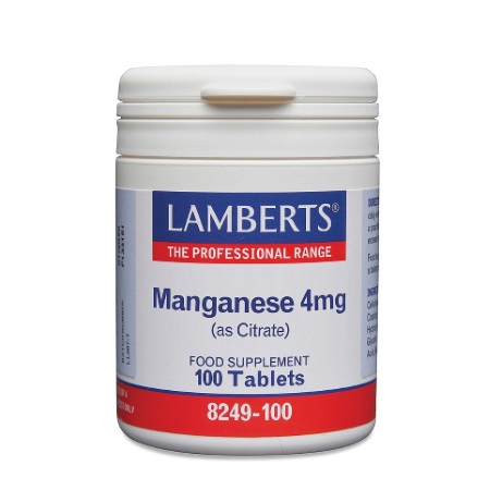 Lamberts Manganese 4mg (as Citrate) Συμπλήρωμα Διατροφής Μαγγάνιου 100 ταμπλέτες