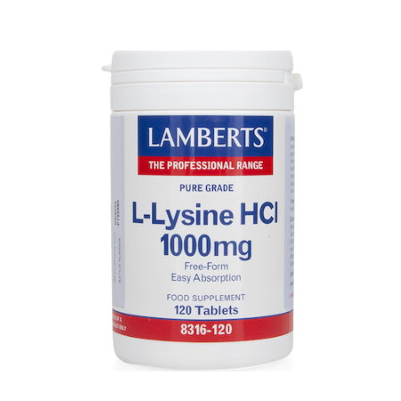 Lamberts L-Lysine HCI 1000mg Συμπλήρωμα Διατροφής με Λυσίνη που Βοηθά στην Απορρόφηση του Ασβεστίου 120 ταμπλέτες