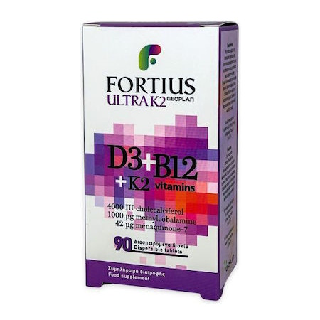 Geoplan Nutraceuticals Fortius Ultra K2 + D3 + B12 Συμπλήρωμα Διατροφής με Βιταμίνες D3, B12 και K2 90 Διασπειρόμενα Δισκία