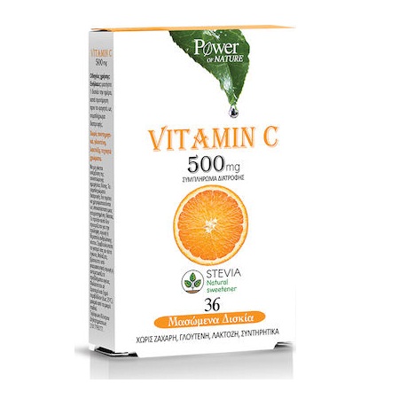 Power Health Vitamin C 500mg Συμπλήρωμα Διατροφής με Βιταμίνη C με Στέβια για Ενίσχυση της Άμυνας του Οργανισμού 36 Μασώμενες Ταμπλέτες