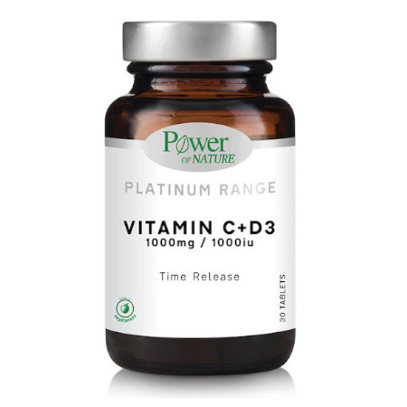 Power Of Nature Platinum Range Vitamin C + D3 1000mg/1000iu Συμπλήρωμα Διατροφής με Βιταμίνες C και D3 30 Ταμπλέτες