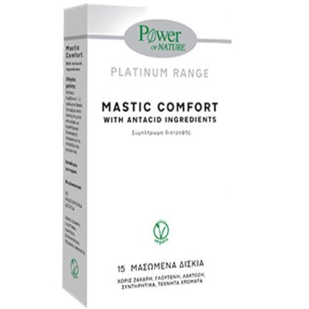 Power of Nature Platinum Range Mastic Comfort Συμπλήρωμα Διατροφής με Ανθρακικό Ασβέστιο & Μαστίχα Χίου 15 Μασώμενα Δισκία