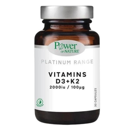 Power of Nature Platinum Range Vitamins D3 2000 IU + K2 100Power of Nature Platinum Range Vitamins D3 2000 IU + K2 100 μg Συμπλήρωμα Διατροφής για την Καλή Υγεία των Οστών & Δοντιών 30 κάψουλες μg 30 κάψουλες