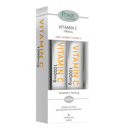 Power of Nature Vitamin C 1000 mg Συμπλήρωμα Διατροφής με Βιταμίνη C 20 Αναβράζοντα Δισκία 1+1 ΔΩΡΟ