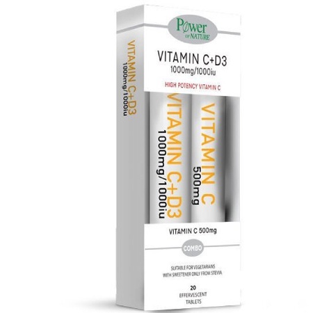 Power Of Nature Vitamin C 1000mg & D3 1000iu Συμπλήρωμα Διατροφής με Βιταμίνη C & D3 20 Αναβράζοντα Δισκία & Vitamin C 500mg 20 Αναβράζοντα Δισκία