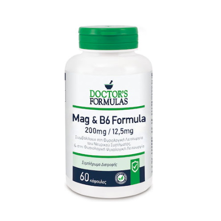 Doctors Formulas Mag & B6 Formula 200mg 12,5mg Για Την Φυσιολογική Λειτουργία Του Νευρικού Συστήματος & Την Ψυχολογική Λειτουργία 60 κάψουλες