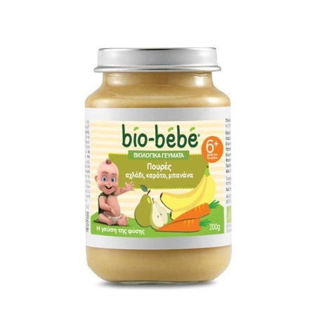 Bio-Bebe Βιολογικά Γεύματα Πουρές Αχλάδι Καρότο & Μπανάνα 200gr