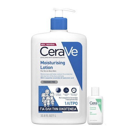 CeraVe Set Foaming Cleanser Gel & Moisturising Lotion Πακέτο Προσφοράς Ενυδατικό Γαλάκτωμα Προσώπου-Σώματος 1L + ΔΩΡΟ Gel Καθαρισμού 20ml