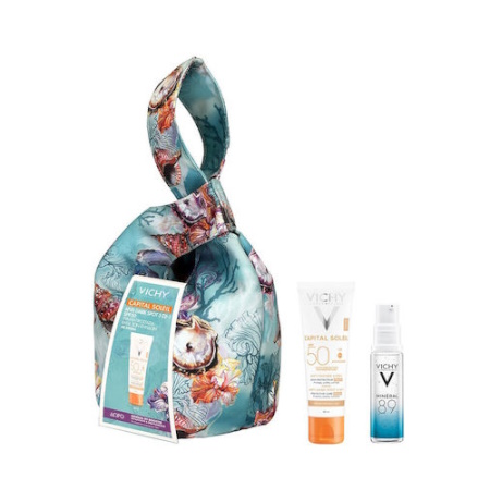 Vichy PROMO PACK Capital Soleil Αντηλιακή Κρέμα Προσώπου Κατά Των Κηλίδων Με Χρώμα SPF50 50ml, Mineral 89 Booster Ενυδάτωσης 10ml +ΔΩΡΟ Συλλεκτική Τσάντα
