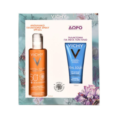 Vichy Promo Capital Soleil Αντηλιακό Γαλάκτωμα Σε Spray Για Πρόσωπο & Σώμα SPF50+ 200ml + Δώρο Capital Ideal Soleil Γαλάκτωμα Για Μετά Τον Ήλιο 100ml