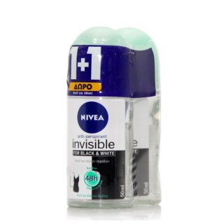 Nivea Black & White Active Invisible Roll-On Αποσμητικό 50ml 1+1 ΔΩΡΟ