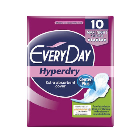 Every Day Hyperdry Maxi Night Σερβιέτες με Φτερά Νυκτός για Αυξημένη Ροή 7 Σταγόνες 10 τεμάχια