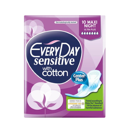 Every Day Sensitive With Cotton Maxi Night Σερβιέτες με Φτερά 10 τεμάχια