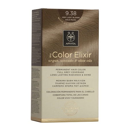 Apivita My Color Elixir Argan Avocado & Olive Oils No 9.38 Μόνιμη Βαφή Μαλλιών Ξανθό Πολύ Ανοιχτό Μελί Περλέ