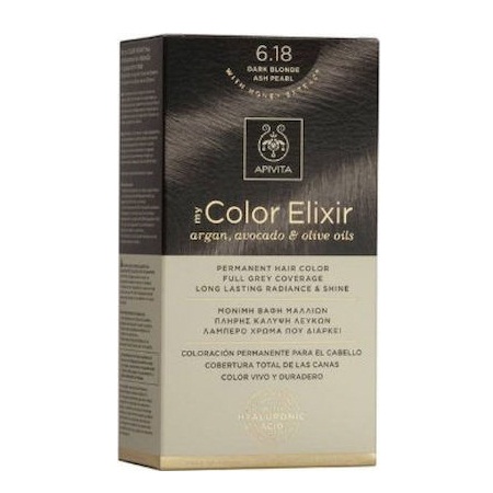 Apivita My Color Elixir Argan Avocado & Olive Oils No 6.18 Μόνιμη Βαφή Μαλλιών Ξανθό Σκούρο Σαντρέ Περλέ
