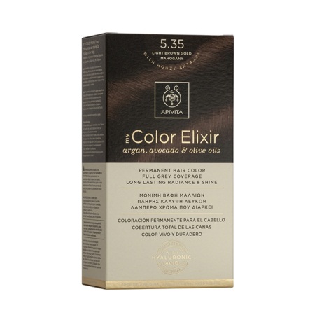 Apivita My Color Elixir Μόνιμη Βαφή Μαλλιών No 5.35 Καστανό Ανοιχτό Μελί Μαονί