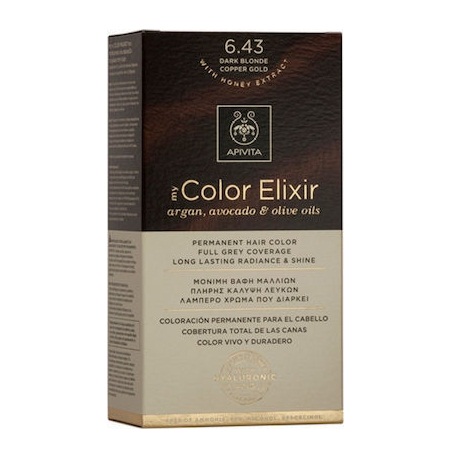Apivita My Color Elixir Argan Avocado & Olive Oils No 6.43 Μόνιμη Βαφή Μαλλιών Ξανθό Σκούρο Χάλκινο Μελί