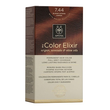 Apivita My Color Elixir Argan Avocado & Olive Oils No 7.44 Μόνιμη Βαφή Μαλλιών Ξανθό Έντονο Χάλκινο