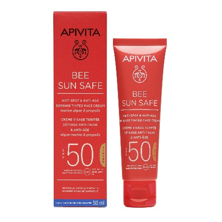 Apivita Bee Sun Safe Anti-Spot & Anti-Age  Tinted Αντηλιακή Κρέμα Προσώπου κατά των Πανάδων και των Ρυτίδων με Χρώμα SPF50 50ml