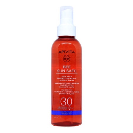 Apivita Bee Sun Safe Satin Touch The Perfecting Body Oil Λάδι Σώματος για Μαύρισμα & Μεταξένια Αίσθηση SPF30 200ml