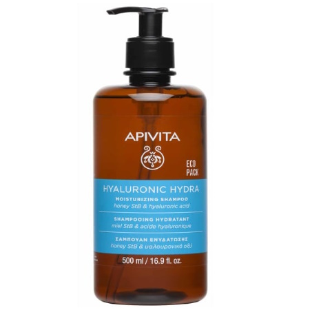 Apivita Hyaluronic Hydra Moisturizing Shampoo Eco Pack Σαμπουάν Ενυδάτωσης με Υαλουρονικό Οξύ & Αλόη 500ml