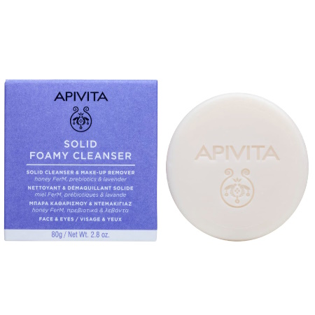 Apivita Solid Foamy Cleanser Μπάρα Καθαρισμού & Ντεμακιγιάζ για Πρόσωπο και Μάτια με Πρεβιοτικά & Λεβάντα 80gr