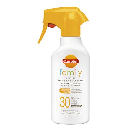 Carroten Family Suncare Face & Body Milk Spray Αντηλιακό Γαλάκτωμα Προσώπου & Σώματος Για Όλη Την Οικογένεια SPF30 300ml