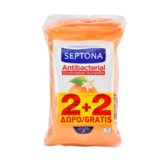Septona Antibacterial Αντιβακτηριδιακά Μαντήλια Χεριών με Άρωμα Ανθός Πορτοκαλιού 2+2 ΔΩΡΟ 15 τεμάχια