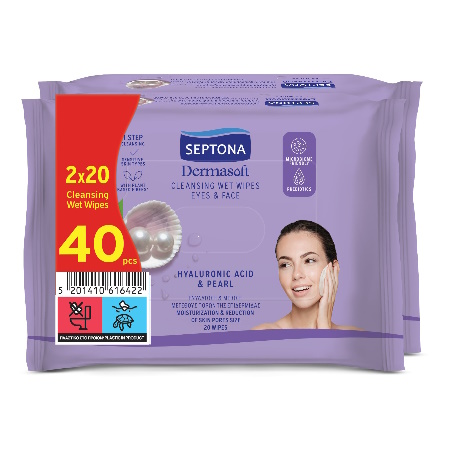 Septona Daily Clean Μαντηλάκια Ντεμακιγιάζ με Υαλουρονικό Οξύ 2 x 20 τεμάχια