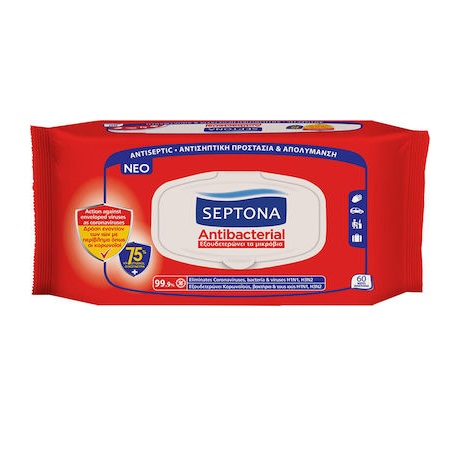 Septona Antibacterial Αντιβακτηριδιακά Μαντηλάκια 75% Οινόπνευμα 60 Τεμάχια