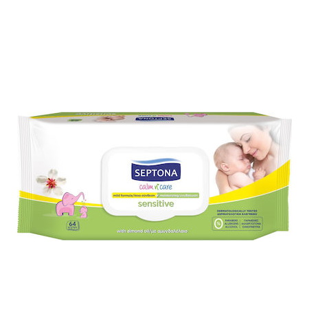 Septona Calm n Care Μωρομάντηλα Sensitive με Καπάκι 64 τεμάχια