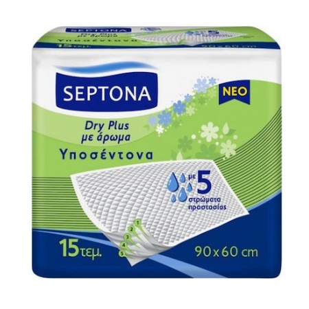 Septona Dry Plus Υποσέντονα Ακράτειας με Άρωμα & 5 Στρώματα Προστασίας 60x90cm 15 Τεμάχια