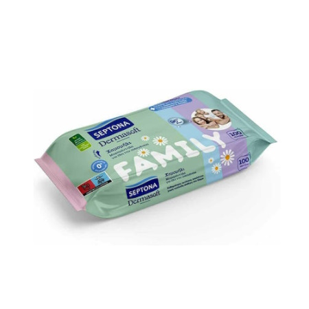 Septona Family Μωρομάντηλα χωρίς Οινόπνευμα & Parabens με Χαμομήλι 100 τεμάχια