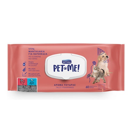 Septona Pet Me Υγρά Μαντηλάκια για Κατοικίδια με Άρωμα Πούδρας 60 Τεμάχια