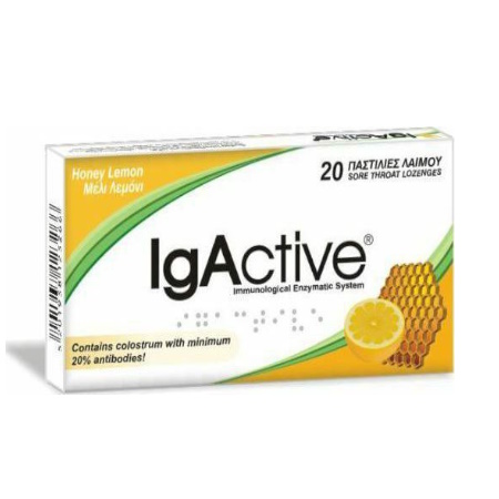 IgActive Καραμέλες με Μέλι και Λεμόνι για τον Πονόλαιμο και την Ενίσχυση του Ανοσοποιητικού 20 Τεμάχια