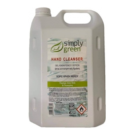 Simply Green Hands Cleanser Gel (Αλόη & Γλυκερίνη) 4Lt