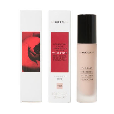 Korres Wild Rose Brightening Foundation SPF15 Υγρό Make-Up Άγριο Τριαντάφυλλο Για Λάμψη & Φυσική Κάλυψη Απόχρωση WRF1 30ml