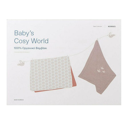 Korres Πακέτο Baby's Cozy World Κουβέρτα 70x100cm + Μουσελίνα Αγκαλιάς από 100% Οργανικό Βαμβάκι 73x75cm 1 Σετ