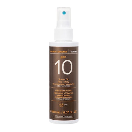 Korres Walnut & Coconut Suntan Oil Face & Body Λάδι Μαυρίσματος Προσώπου & Σώματος Αμύγδαλο και Καρύδα SPF10 150ml