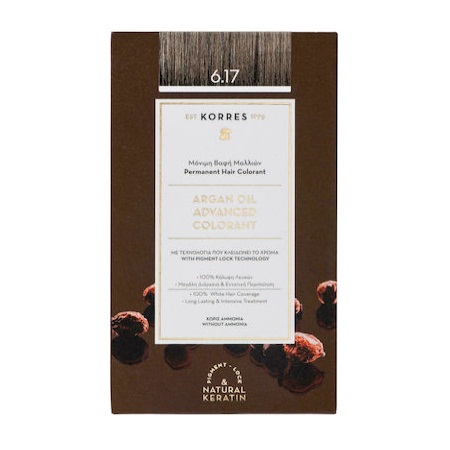 Korres Argan Oil Advanced Colorant Βαφή Μαλλιών 6.17 Ξανθό Σκούρο Μπεζ 50ml
