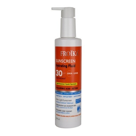 Froika Sunscreen Hydrating Fluid Hyaluronic Acid Αντιηλιακό Γαλάκτωμα Με Υαλουρονικό Οξύ Για Πρόσωπο & Σώμα Για Όλη Την Οικογένεια SPF30+ 250ml