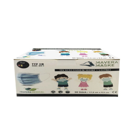 Mavera Surgical Face Mask 3PLY Χειρουργική Μάσκα για Παιδιά, Χρώμα Γαλάζιο 50 τεμάχια