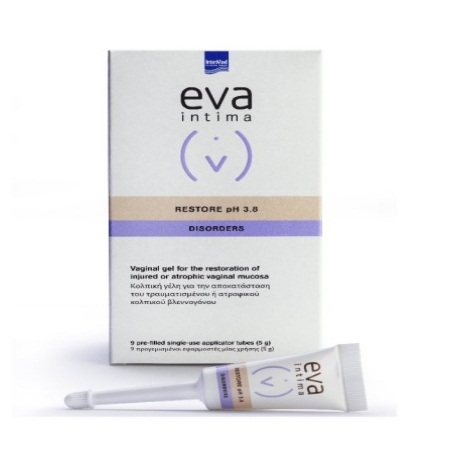 Intermed Eva Intima Restore pH 3.8 Disorders Κολπική Γέλη με Υαλουρονικό Οξύ για Επούλωση και Ανακούφιση του Κολπικού Βλεννογόνου 5g x9 Προγεμισμένα Σωληνάρια