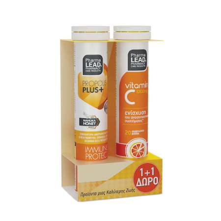 Vitorgan Pharmalead Propolis Plus+ With Manuka Honey & Vit C Συμπλήρωμα για την Ενίσχυση του Ανοσοποιητικού 1000mg 40 αναβράζοντα δισκία Πορτοκάλι