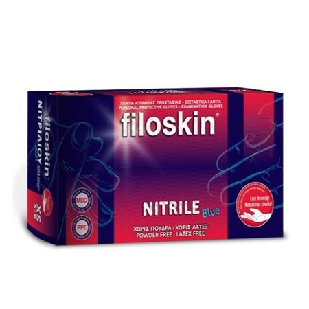Filoskin Εξεταστικά Γάντια Μιας Χρήσης Nitrile Μπλε Χωρίς Πούδρα Μέγεθος Small 100 τεμάχια
