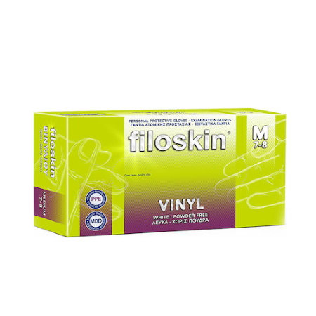 Filoskin Powder Free Vinyl Gloves Συνθετικά Γάντια Βινυλίου Μέγεθος Medium Χωρίς Πούδρα 100 τεμάχια