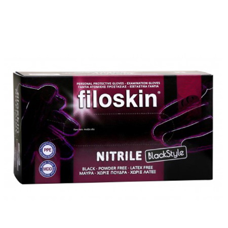 Filoskin Εξεταστικά Γάντια Μιας Χρήσης Nitrile Μαύρα Χωρίς Πούδρα Μέγεθος Extra Large 100 τεμάχια