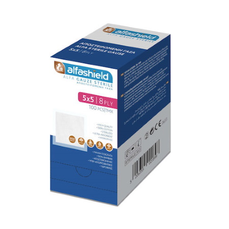 Karabinis Medical Alfashield Αποστειρωμένο Επίθεμα Γάζας 5x5cm 8ply 100 τεμάχια