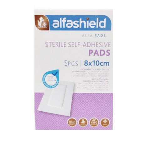 Alfashield Self Adhesive Pad Alfashield Self Adhesive Pad Αποστειρωμένα Αυτοκόλλητα Επιθέματα 10cm x 8cm 5 ΤεμάχιαΑυτοκόλλητα Επιθέματα 10cm X 8cm 5 Τεμάχια