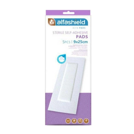 Alfashield Self Adhesive Pad Αποστειρωμένα Αυτοκόλλητα Επιθέματα 9cm x 25cm 5 Τεμάχια